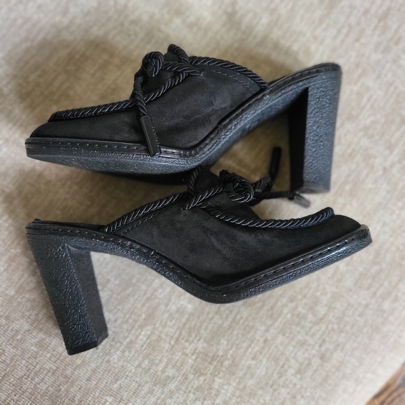 Coach Black Suede Leather Jenn Shoes Mules Slip on Platform.. - Picture 9 of 10